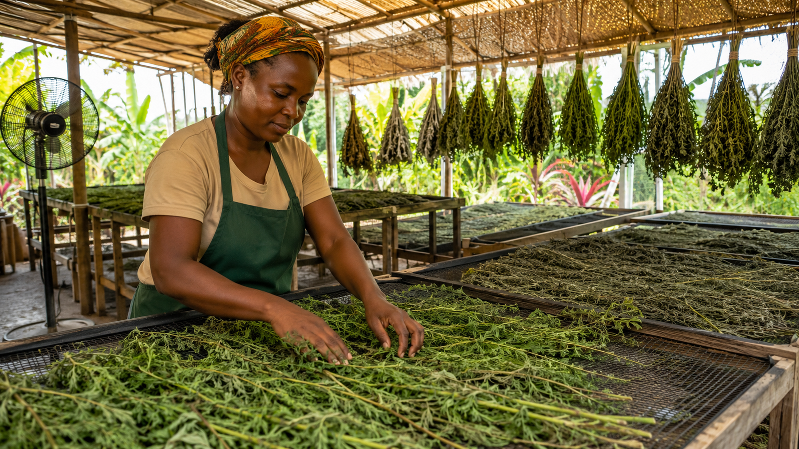 Séchage ventilé de l’Artemisia annua par une productrice noire